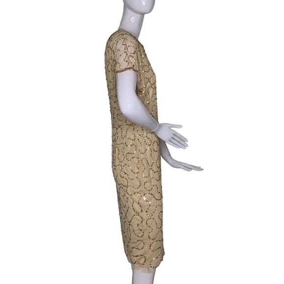 Adrianna Papell NWT Sequence Champagne Gold Sheath Dress Short Sle… - Picture 7 of 12
